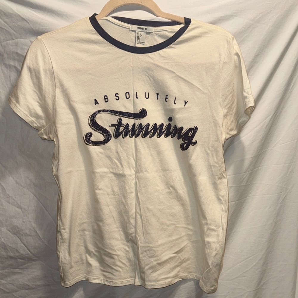 Forever 21 Cream Tee with Navy Blue  Graphic